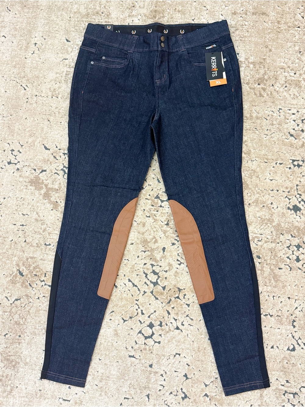 Kerrits Dark Blue Skinny Riding Jeans with Brown Knee Patches